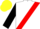 white, black and red sash, black cuffs on sleeves, yellow cap