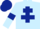 Light blue body, dark blue cross of lorraine, light blue arms, dark blue armlets, dark blue cap