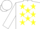 White, black, red and yellow stars, black, red and yellow striped sleeve, white cap
