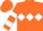 Orange, white diamond hoop, two white hoops on sleeves, orange cap, white band