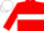 Red body, white hoop, red arms, white cap