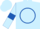 Light blue, royal blue circle, royal blue armlets on sleeves
