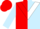 Red and light blue halves, white chevron, light blue sleeves