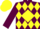 Maroon, maroon 'p' on yellow diamond, yellow diamonds on maroon sleeves, yellow cap