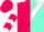 Hot pink and aqua halves, white belt, hot pink and aqua chevrons on white sleeves, hot pink cap