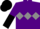 Purple, black 'dts' on grey diamond belt, purple and black halved sleeves, black cap