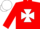 red, white maltese cross, white cap