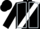 Black, white sash, silver 'v', silver seams on sleeves, black cap