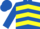 Royal blue, yellow chevrons, royal blue sleeves, royal blue cap