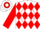 White, red diamonds, red circle, red hoop on sleeves