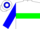 White, blue & green hoop, blue sleeves, green diamonds on sleeves