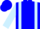Blue body, light blue braces, light blue arms, blue cap