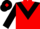 Red body, black chevron, black arms, black cap, red diamond