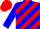 Red and blue diagonal stripes, blue sleeves, red cap
