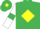 Emerald green, yellow diamond, white sleeves, emerald green armlets, emerald green cap, yellow diamond