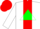 White, red panel, green triangle, red cap
