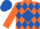 Orange, royal blue diamond, royal blue diamonds on orange sleeves, royal blue cap