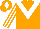 Orange body, white chevron, white arms, orange striped, orange cap, white diamond