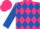 Hot pink, royal blue diamonds, pink bars on royal blue sleeves, hot pink cap