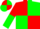 Red and green quarters, red and green halved sleeves