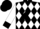 Black, white  diamonds, black diamond band and cuffs on white sleeves