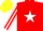 Red body, white star, white arms, red striped, yellow cap