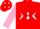 Red, white diamond hoop on front, white 'b/m' on back, red diamonds on pink sleeves,