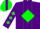 Purple, line green diamond panel front and back, lime green diamonds on sleeves,