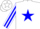 White, white 't' on blue star, blue star stripe on sleeves