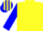 Yellow, blue blocks, yellow stripes on blue sleeves