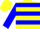 Yellow, blue hoops, blue bars sleeves