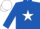 Royal blue, red and white star, red and white band on sleeves, white cap