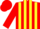 Red, yellow stripes on red sleeves, red cap