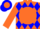Orange, blue diamonds, blue 'w' on orange ball,