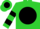 Lime green, black seam on front & sun emblem on back, black hoops on sleeves