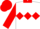 White, red diamond hoop and collar, red cuffs on sleeves, red cap