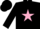 Black, black 'r' on pink star