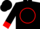 Black, red circle 'g/p' red cuffs