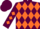 Maroon, orange diamonds, orange 'b' front and back