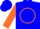 Electric blue, fluorescent orange circle,orange cuffs on sleeves, blue cap
