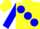 Yellow, blue ball sash, blue balls on sleeves