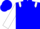 Blue, white 'jd' white epaulets, white sleeves, black cuffs