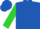 Royal blue and lime triangular thirds, lime green sleeves, royal blue cap