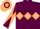 Maroon, beige triple diamond, diabolo on sleeves, hooped cap