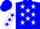 Blue body, white stars, white arms, blue stars, blue cap