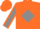Orange body, grey diamond, grey arms, orange seams, orange cap