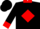 Black, red 'rc' in red diamond frame, red collar and cuffs,