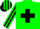 Dk green, black cross, black 'rr' green sleeves, black stripes