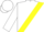 white, blue and yellow sash, white cap