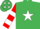 Emerald green, white star, red & white hooped sleeves, red cap, white stars